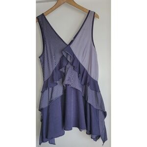 Opening Ceremony Women's Tunic Top L Blue White Striped Nautical Coastal